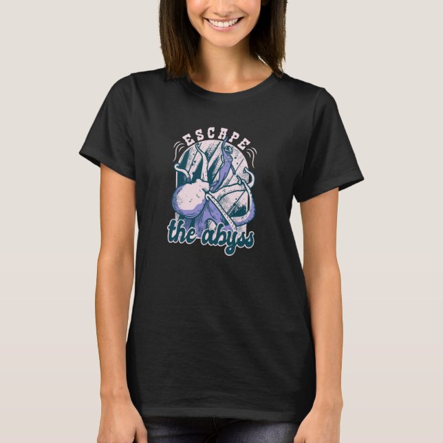 Escape The Abyss Kraken Deep Ocean Scuba Diving Cr T-Shirt (Front)