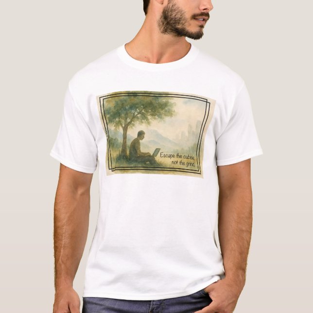 Escape the Cubicle Digital Nomad Remote Work T-Shirt (Front)