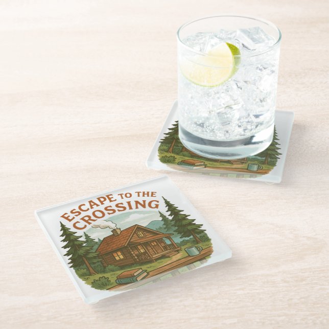 ESCAPE TO THE CROSSING Maggie Sullivan Cosy Cabin Glass Coaster (Angled)