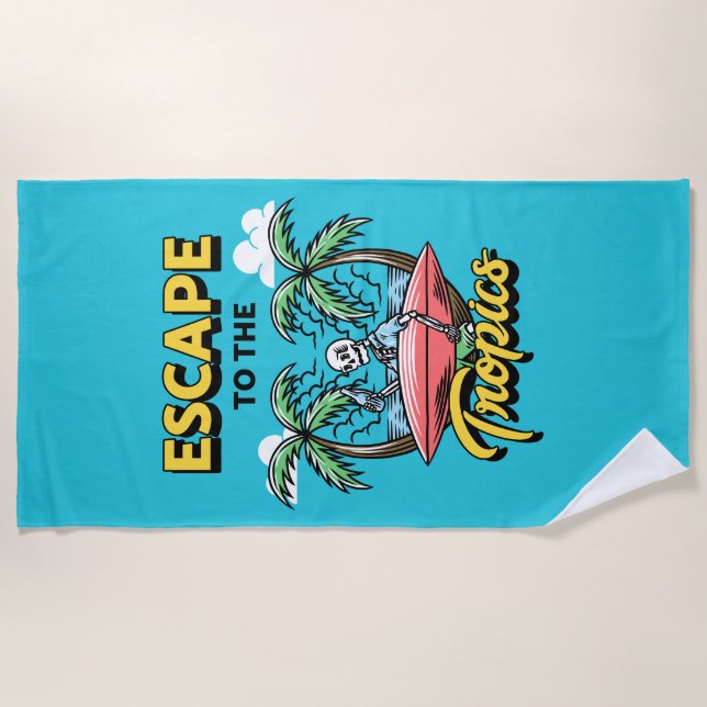 Escape to the Tropics Skeleton Surf Beach Towel (Front)