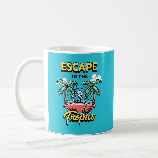 Escape to the Tropics Skeleton Surf Coffee Mug (Left)
