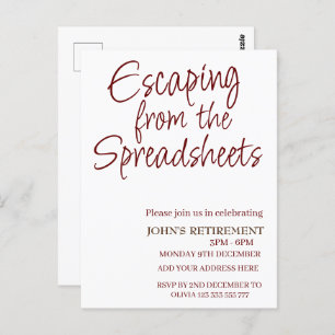 Escaping from the spreadsheets Funny Retirement  Postcard