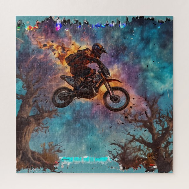 Escaping The Fire - Dirt-bike Rider Jigsaw Puzzle (Vertical)