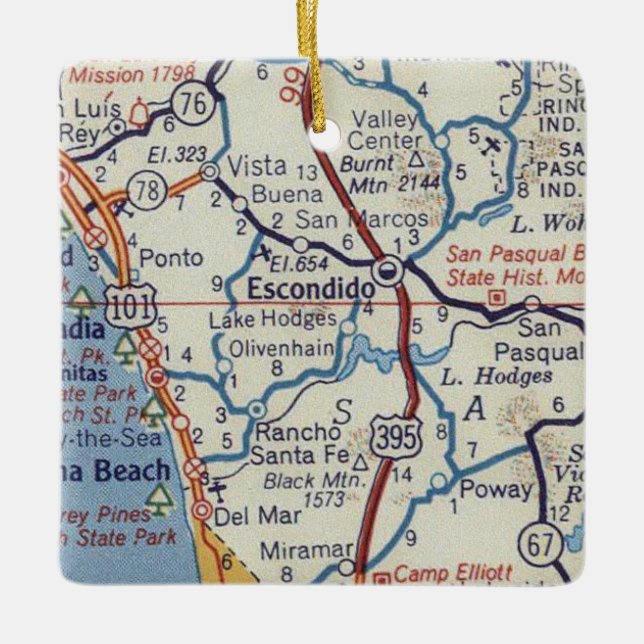 Escondido CA Vintage Map Ceramic Ornament (Front)