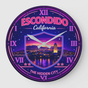 Escondido California Hidden City Neon Large Clock