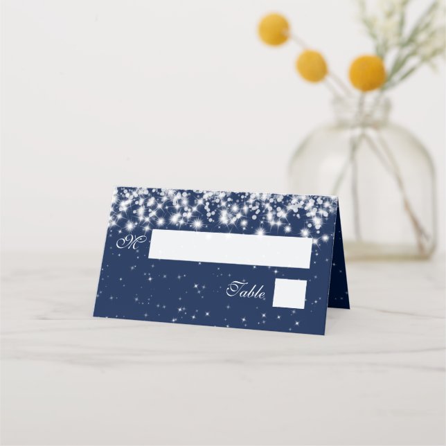 Escort Card Wedding Winter Sparkle Navy Blue (Front)