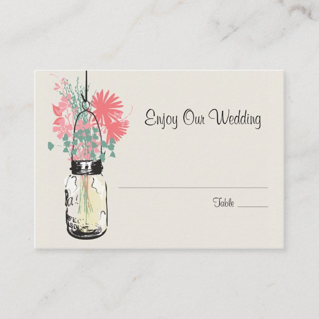 Escort Seating Card Wild Flowers & Mason Jar (Front)
