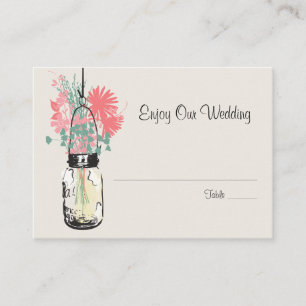 Escort Seating Card Wild Flowers & Mason Jar