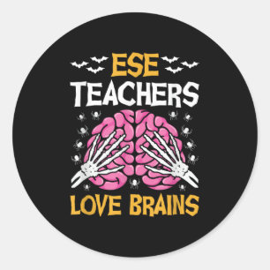 Ese Teacher Love Brains Funny Halloween School Classic Round Sticker