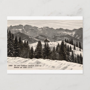 Eseltritt Vintage Alpine Ski Chalet in Snow Postcard