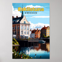 Eskilstuna Sweden Travel Art Vintage Illustration