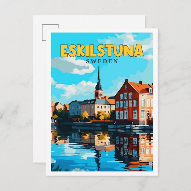 Eskilstuna Sweden vintage travel illustration Postcard (Front/Back)