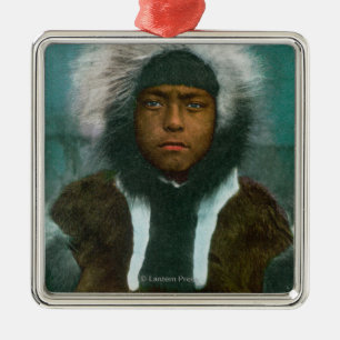Eskimo Boy named "Menadelook" Metal Ornament