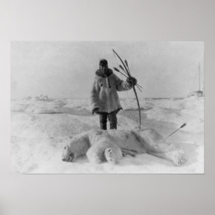 Eskimo Hunter with Polar Bear Photograph Poster