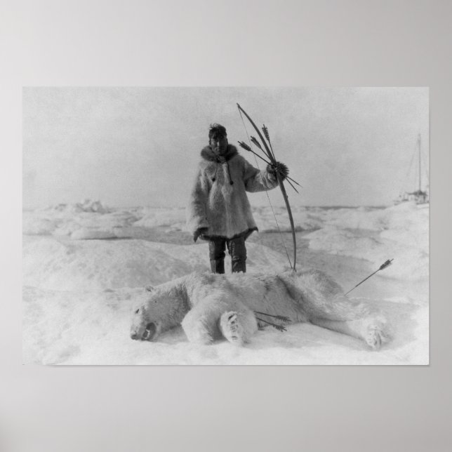 Eskimo Hunter with Polar Bear Photograph Poster (Front)