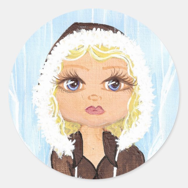 Eskimo in Ice Quantum Cutie Classic Round Sticker (Front)