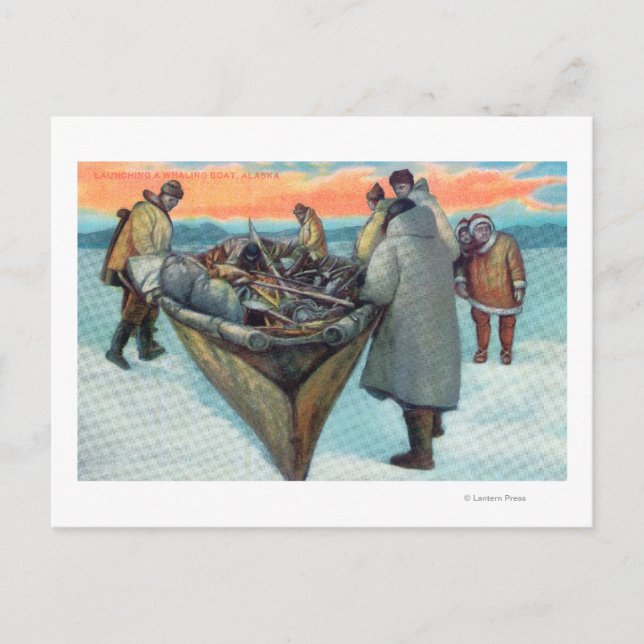 Eskimos Launching Whaling Boat Postcard (Front)