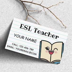 ESL Teacher Cute Kawaii Book School Instructor Fun Business Card