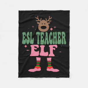 Esl Teacher Elf Xmas Matching Family Group Christm Fleece Blanket
