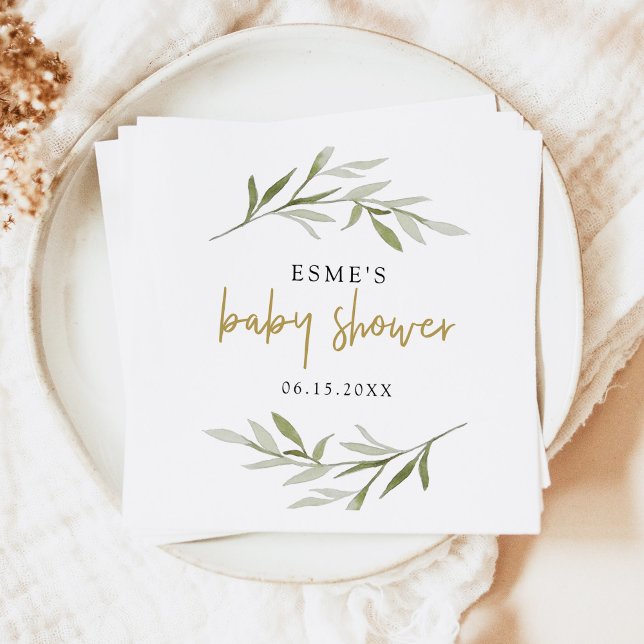 ESME Bohemian Greenery & Gold Baby Shower Napkin (Creator Uploaded)