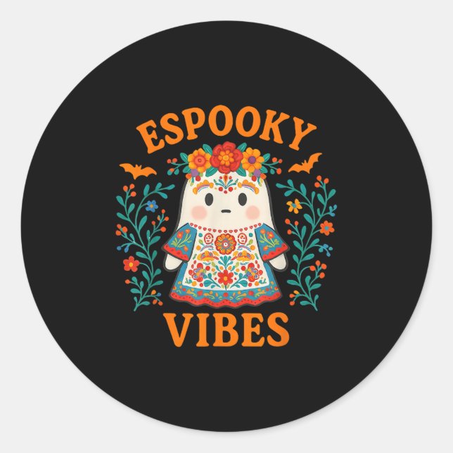 Esoky Vibes Maestra Halloween Spanish Mexican Boho Classic Round Sticker (Front)