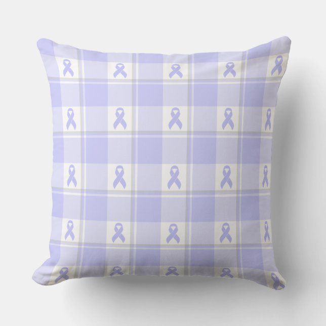 Esophageal Cancer Awareness Plaid Periwinkle Cushion (Front)