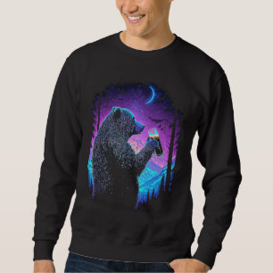 Esoteric Bear drinking Beer Night Forest  3 Sweatshirt