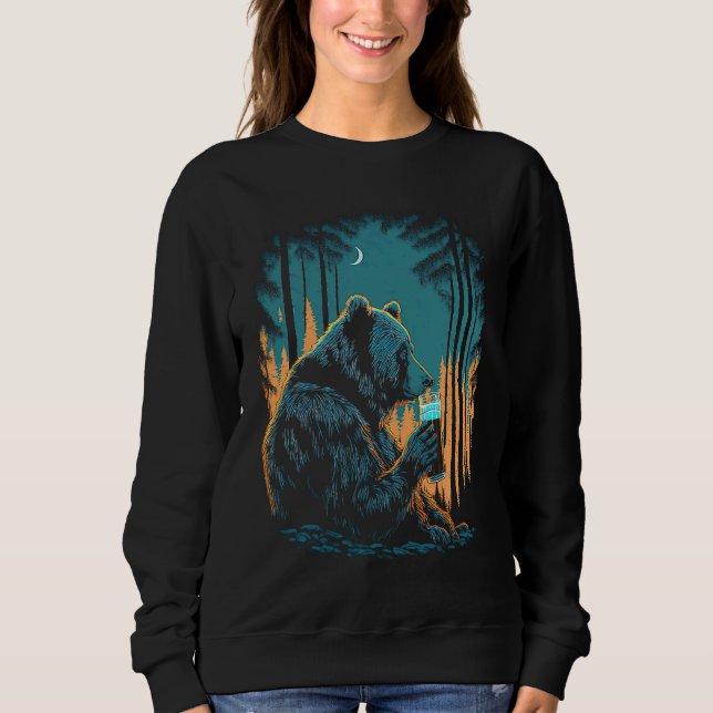 Esoteric Bear drinking Beer Night Forest Sweatshirt (Front)