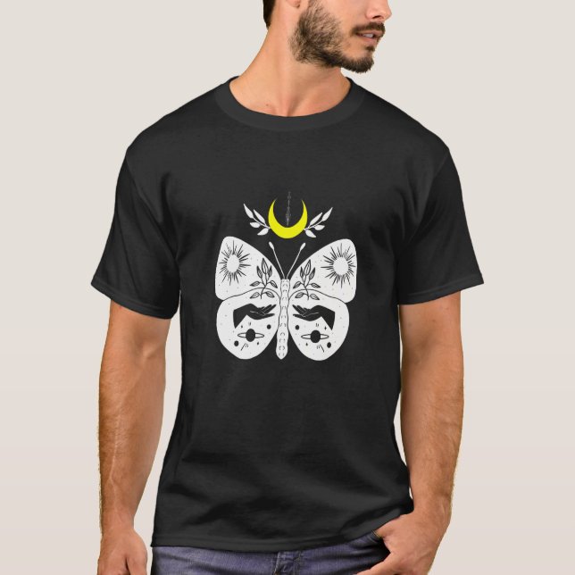 Esoteric Butterfly Moon Flower Spiritual T-Shirt (Front)