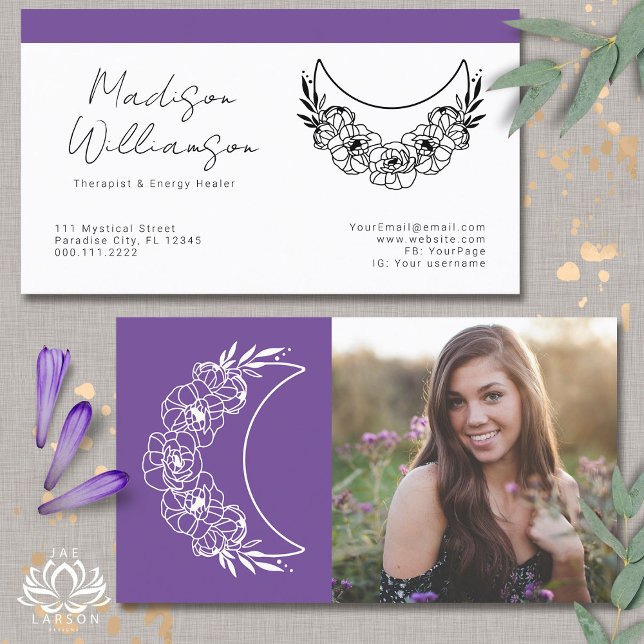 Esoteric Psychic Energy Modern Crescent Moon Photo Business Card (Creator Uploaded)