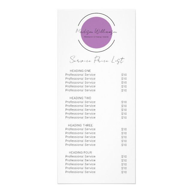 Esoteric Psychic Modern Services Price List Rack Card (Front)