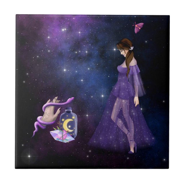 Esoteric Witchcraft Magick Purple Gift For Witch Ceramic Tile (Front)