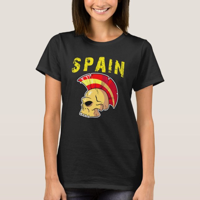 Espaa Flag Colour Mohawk Skull National Team Suppo T-Shirt (Front)