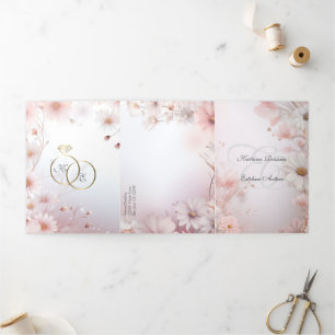 Español English Pink Daisies Margaritas Rosas Tri-Fold Invitation