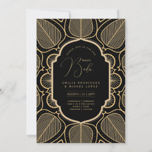 Espanol Invitación Boda Elegant Black Gold Wedding Invitation