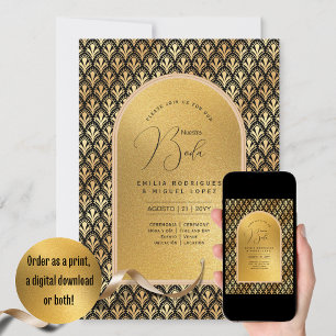 Espanol Invitación Boda Elegant Black Gold Wedding Invitation