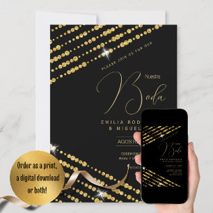 Espanol Invitación Boda Elegant Black Gold Wedding Invitation