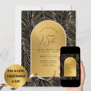 Espanol Invitación Boda Elegant Black Gold Wedding Invitation