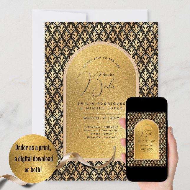 Espanol Invitación Boda Elegant Black Gold Wedding Invitation (Creator Uploaded)
