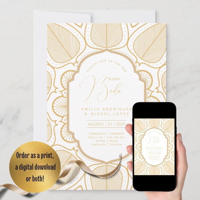 Espanol Invitación Boda Elegant White Gold Wedding Invitation (Creator Uploaded)