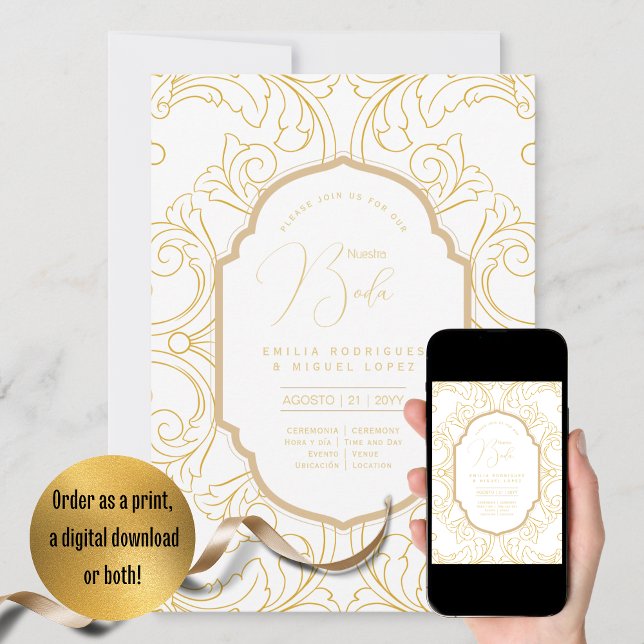 Espanol Invitación Boda Elegant White Gold Wedding Invitation (Creator Uploaded)