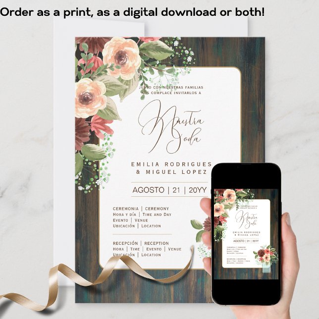 Espanol Invitación de Boda Floral Wedding Rustic I Invitation (Creator Uploaded)