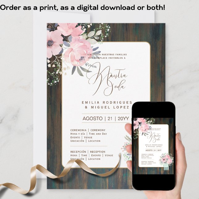 Espanol Invitación de Boda Floral Wedding Rustic I Invitation (Creator Uploaded)