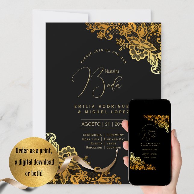 Espanol Invitation Elegant Black Gold Wedding Wedd (Creator Uploaded)