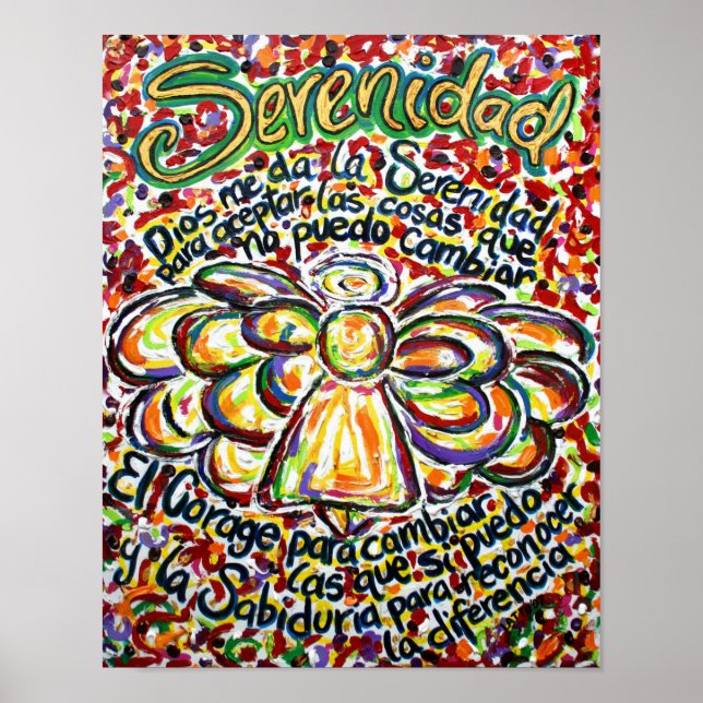 Español Serenity Prayer Angel Art Print Poster (Front)