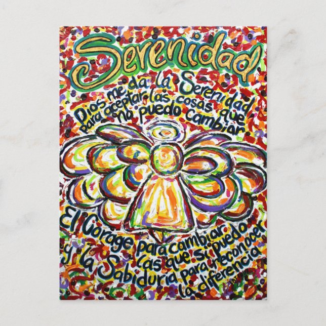 Español Serenity Prayer Angel Painting Postcards (Front)