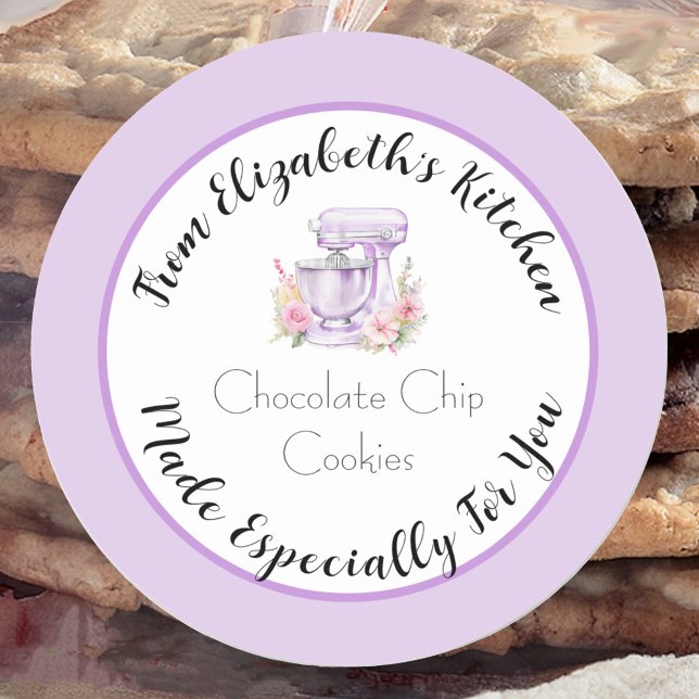 Especially For You Purple Floral Mixer Home Baked Classic Round Sticker (Creator Uploaded)