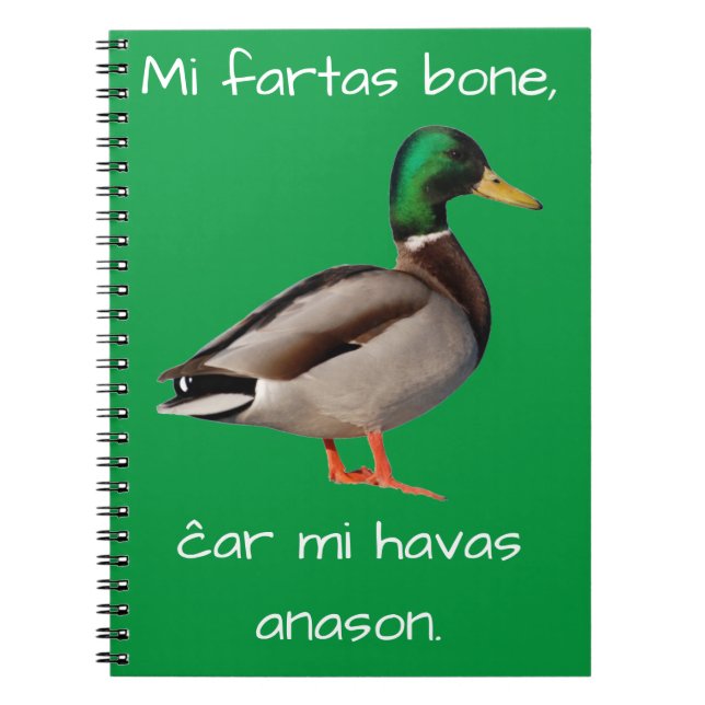Esperanto: Mi fartas bone, ĉar mi havas anason. Notebook (Front)