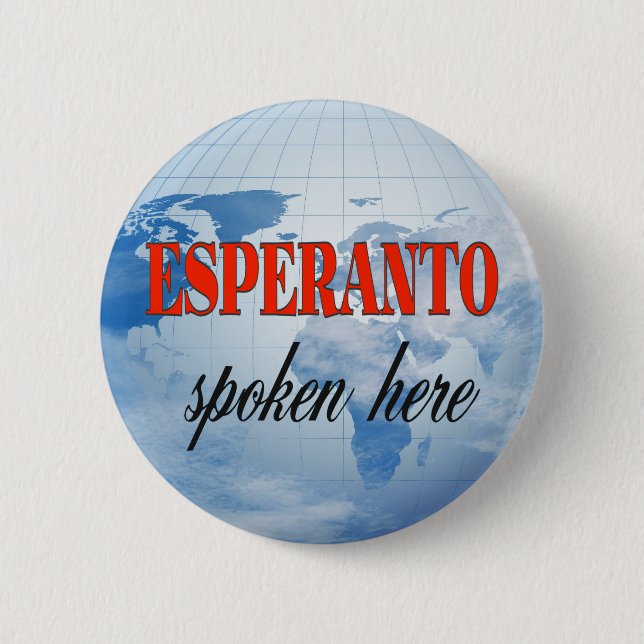 Esperanto spoken here cloudy earth 6 cm round badge (Front)