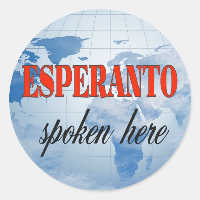 Esperanto spoken here cloudy earth classic round sticker (Front)